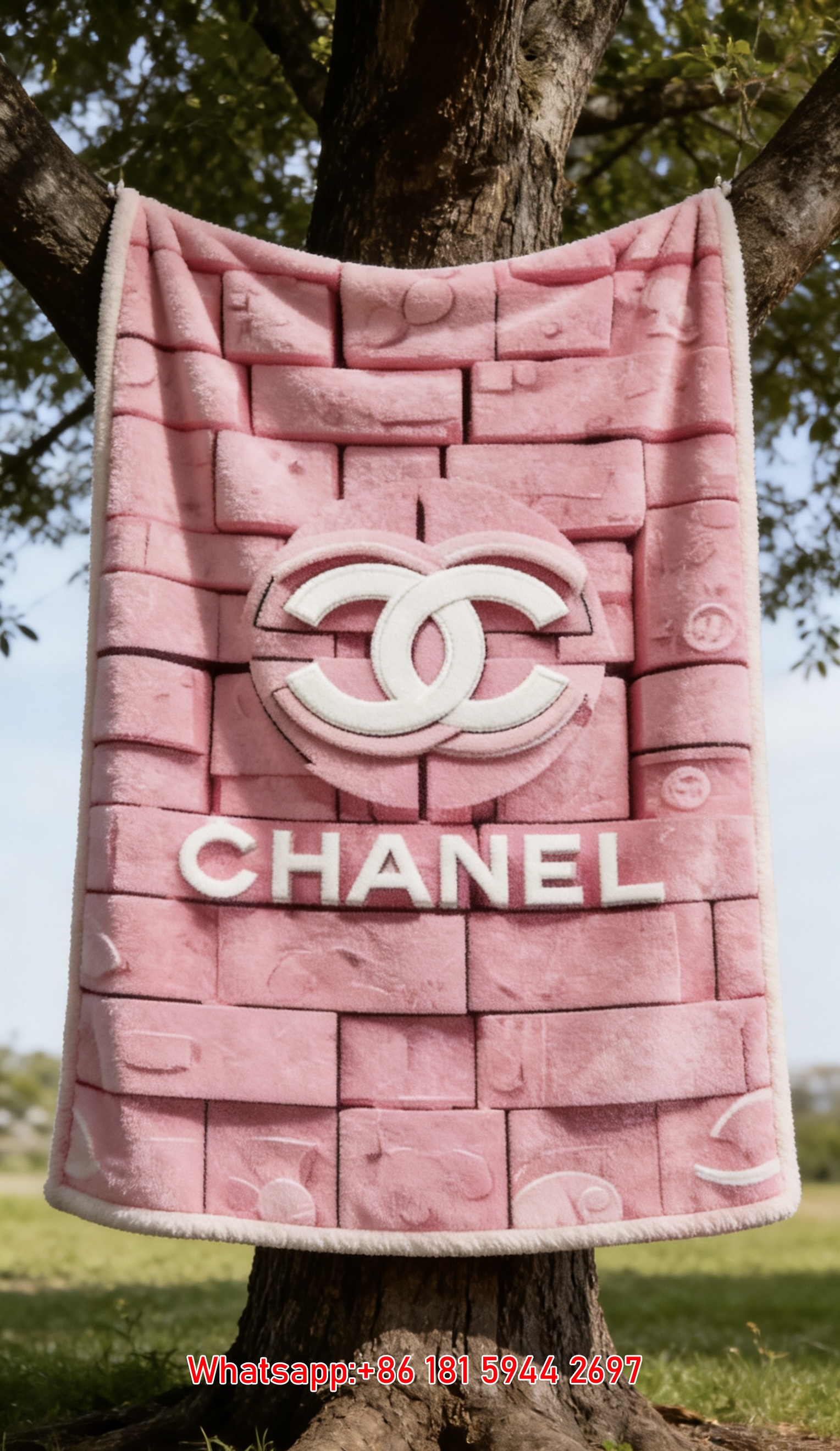 Chanel Pink Brick CC Logo Flannel Throw Blanket IMG_7054